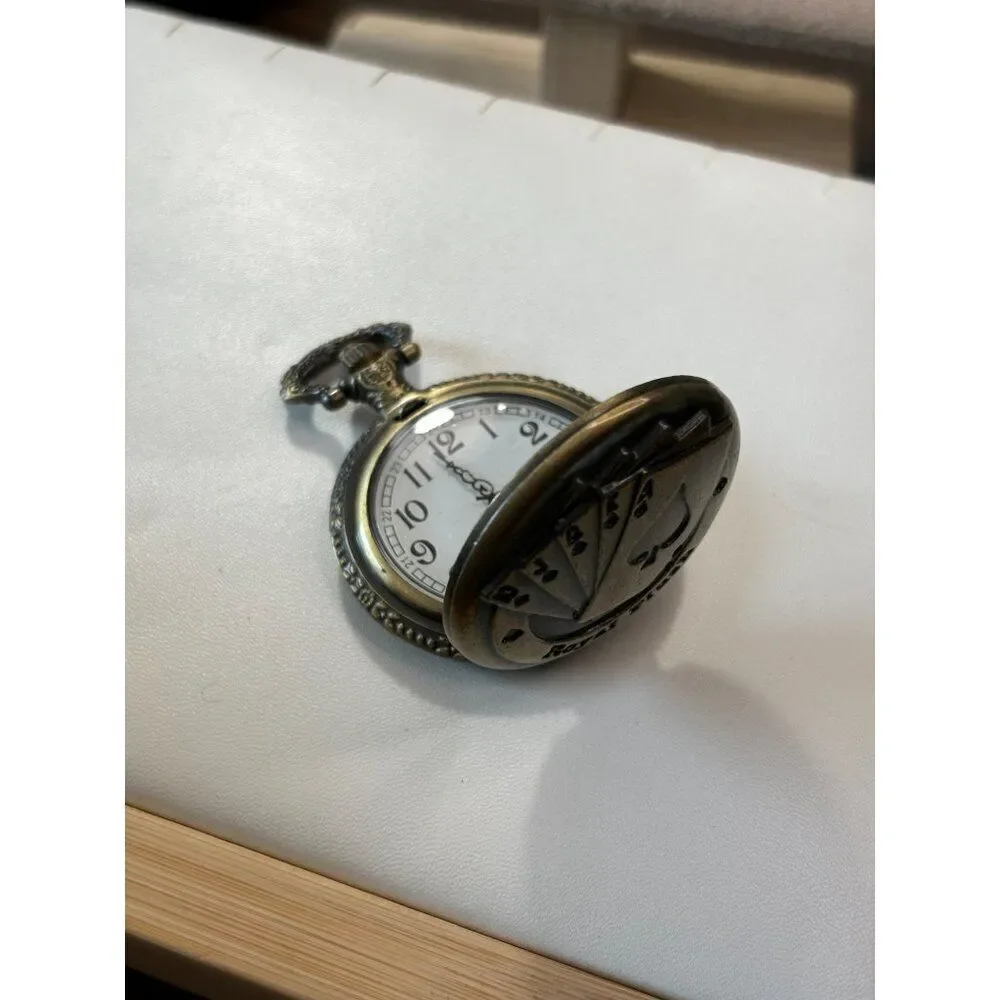 Men's Royal Flush Playing Poker Cards Quartz Pocket Watch Chain Necklace